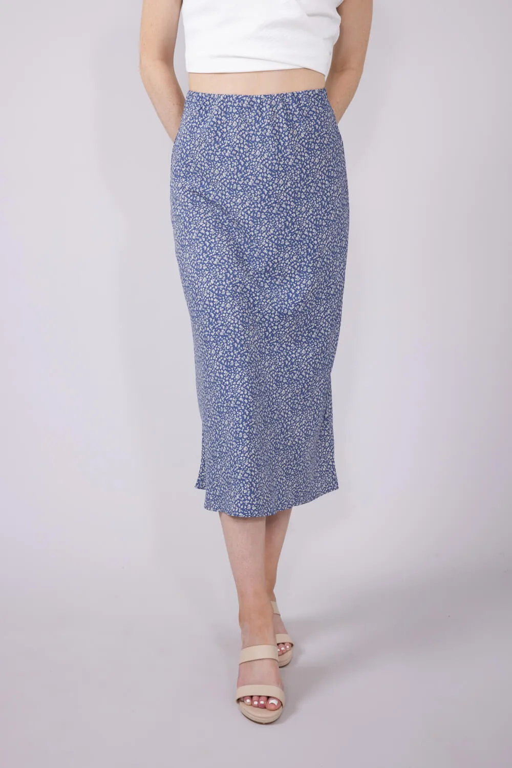 Ditsy Floral Midi Skirt for Women in Dusty Blue | 71063-DUSTYBLUE