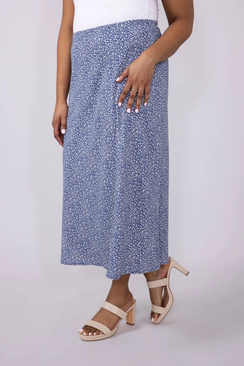 Ditsy Floral Midi Skirt for Women in Dusty Blue | 71063-DUSTYBLUE
