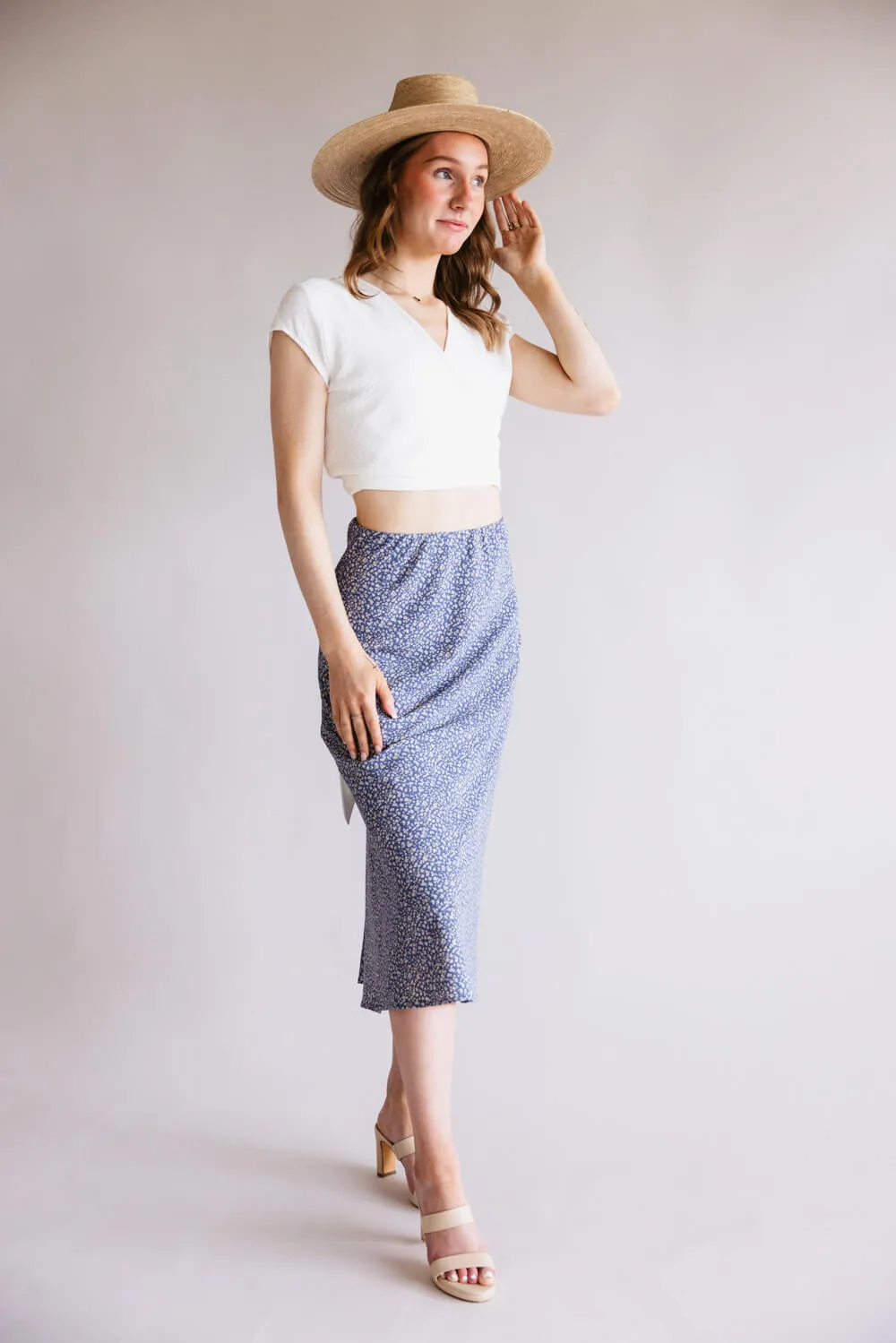 Ditsy Floral Midi Skirt for Women in Dusty Blue | 71063-DUSTYBLUE