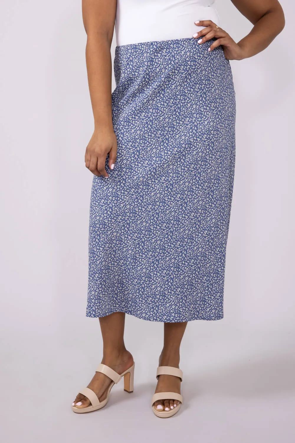 Ditsy Floral Midi Skirt for Women in Dusty Blue | 71063-DUSTYBLUE