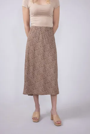 Ditsy Floral Midi Skirt for Women in Mocha | 71063-MOCHA