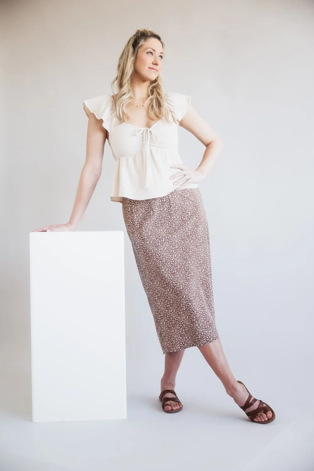 Ditsy Floral Midi Skirt for Women in Mocha | 71063-MOCHA