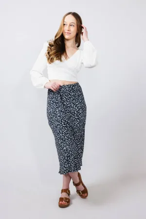 Ditsy Floral Midi Skirt for Women in Navy | 71063-NAVY