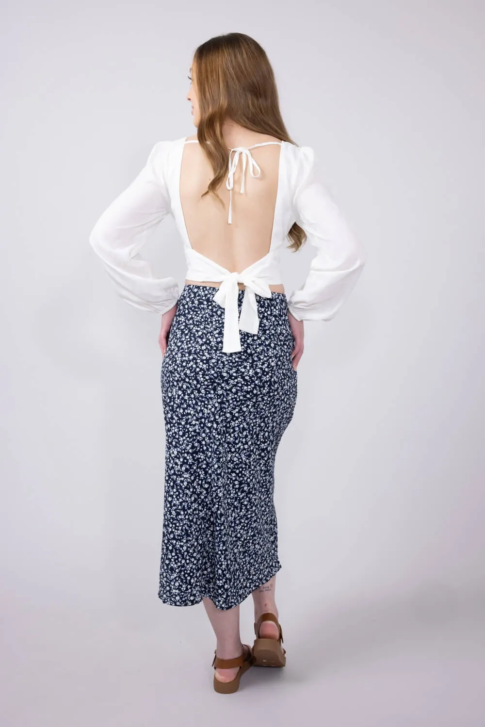 Ditsy Floral Midi Skirt for Women in Navy | 71063-NAVY