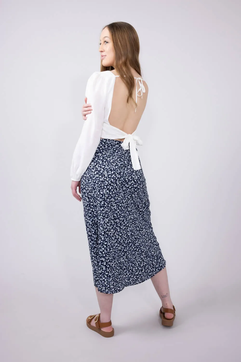 Ditsy Floral Midi Skirt for Women in Navy | 71063-NAVY