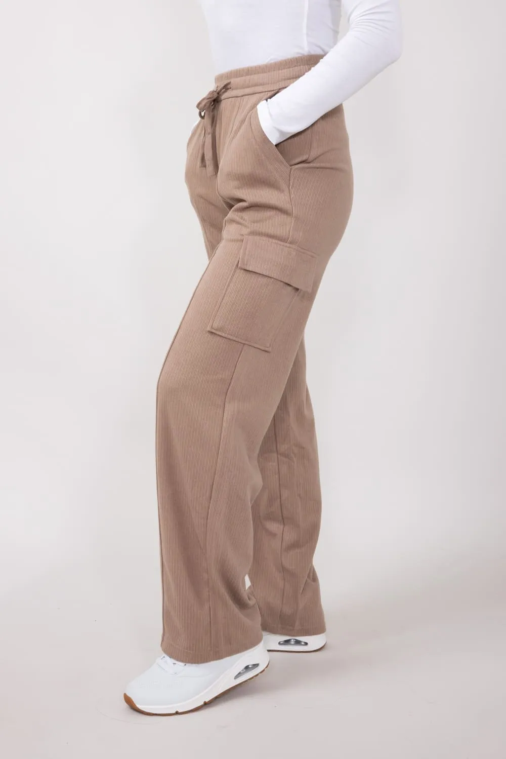 Drawstring Cargo Sweatpants for Women in Taupe | CARGO-TR1-TAUPE