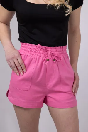 Elastic Waist Linen Shorts for Women in Hot Pink | NP70478-HOTPINK