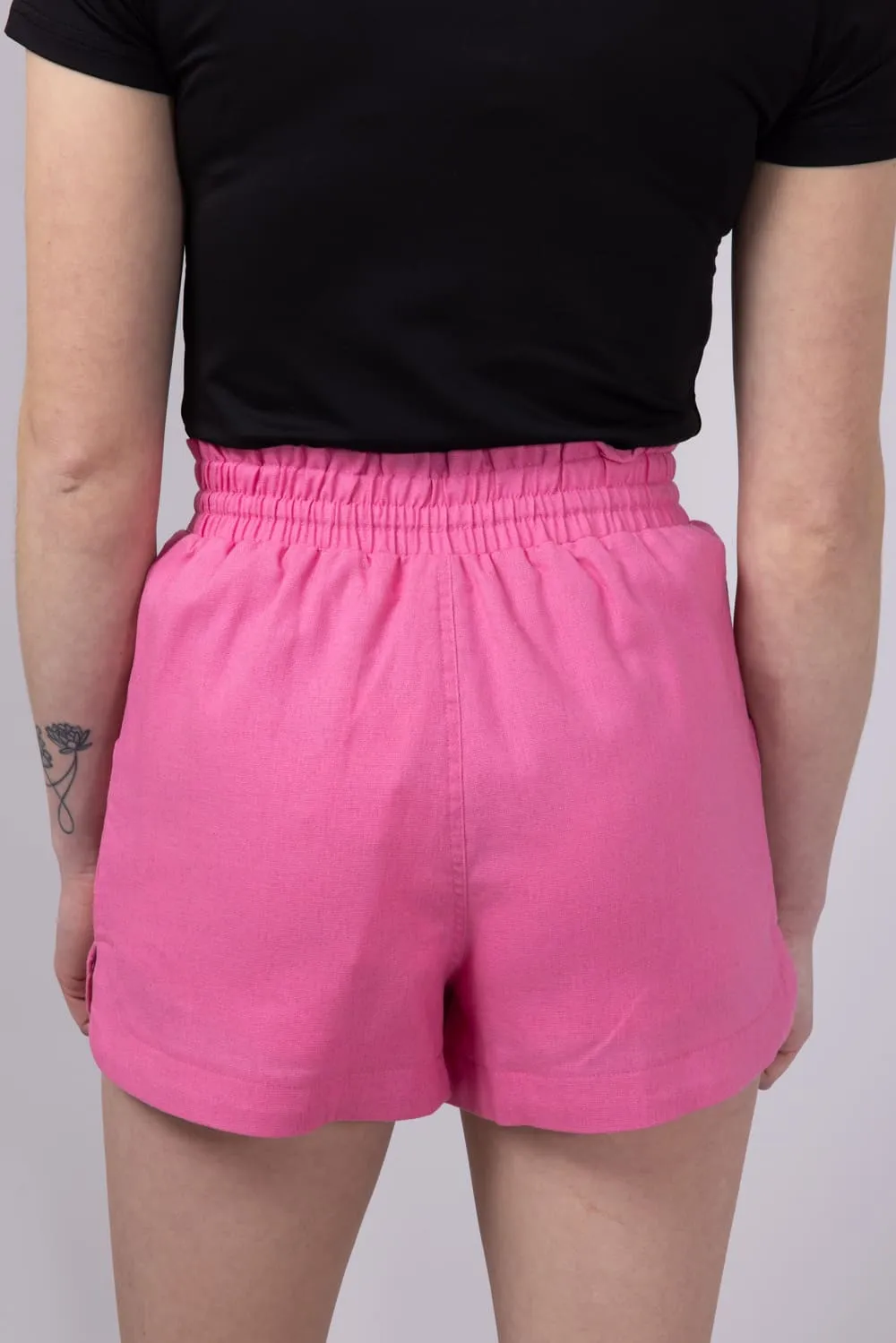 Elastic Waist Linen Shorts for Women in Hot Pink | NP70478-HOTPINK