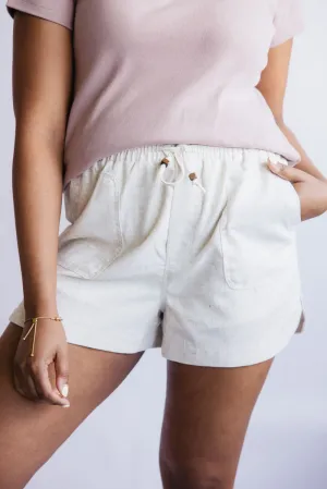 Elastic Waist Linen Shorts for Women in Oatmeal | NP70478-OATMEAL