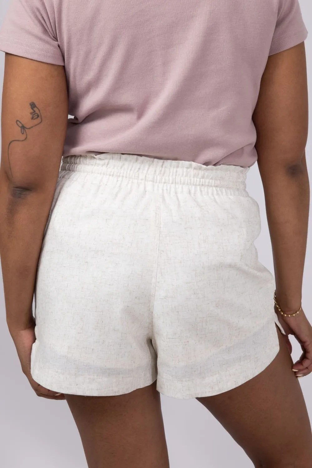 Elastic Waist Linen Shorts for Women in Oatmeal | NP70478-OATMEAL