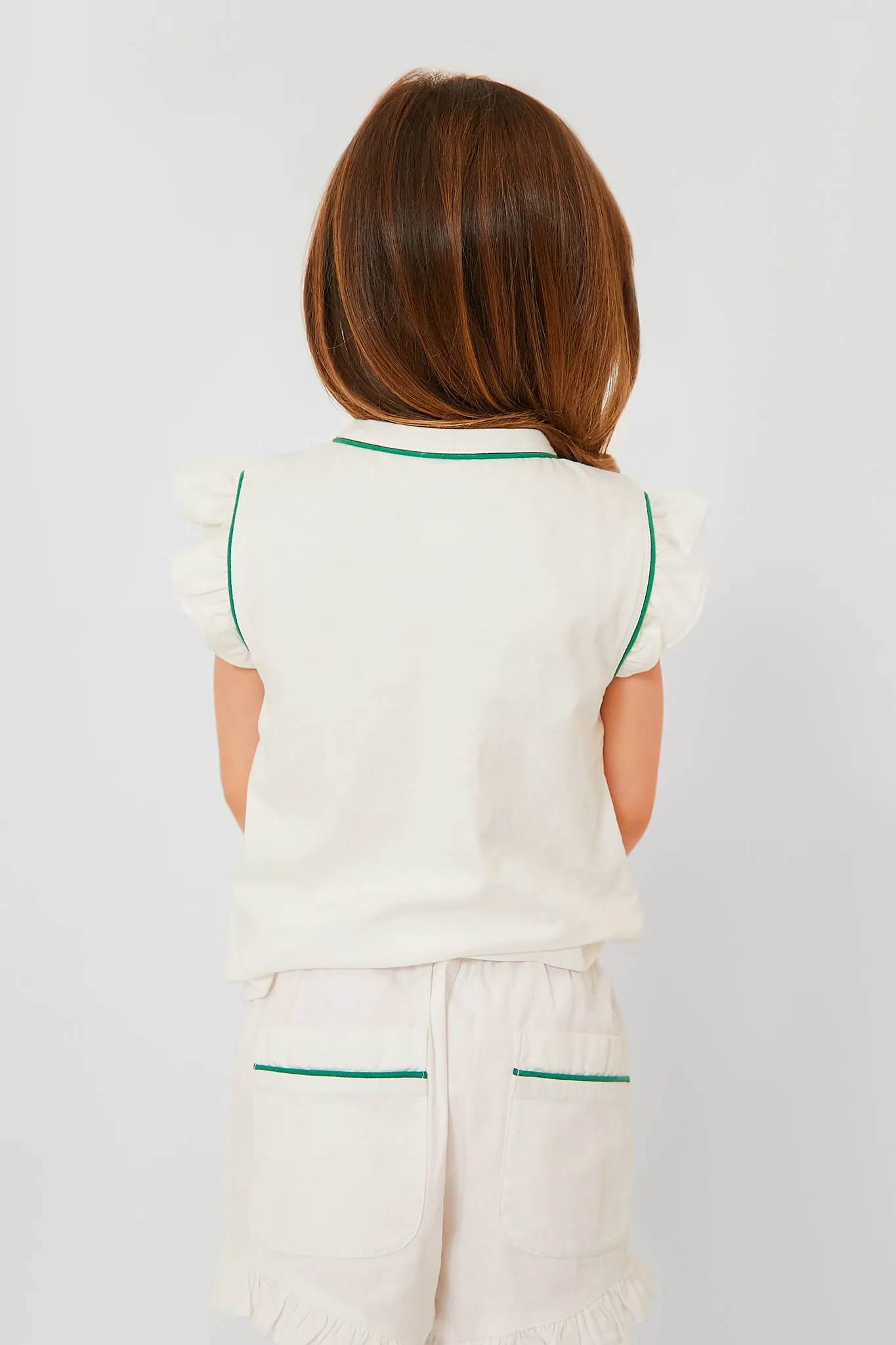 Exclusive Green Piping White Adrian Tee