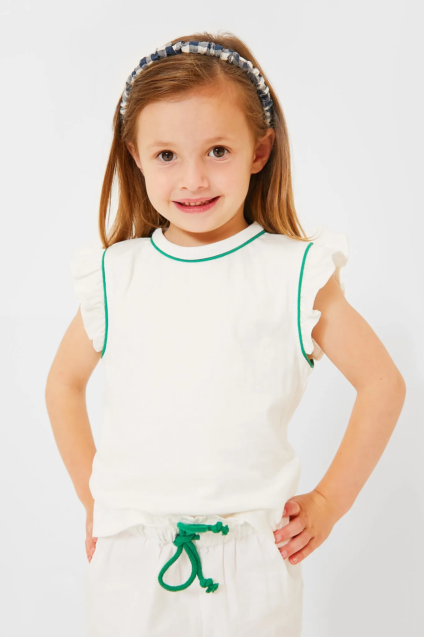 Exclusive Green Piping White Adrian Tee