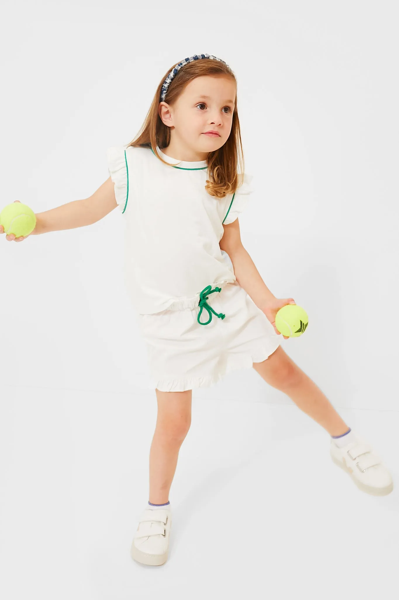Exclusive Green Piping White Stella Shorts