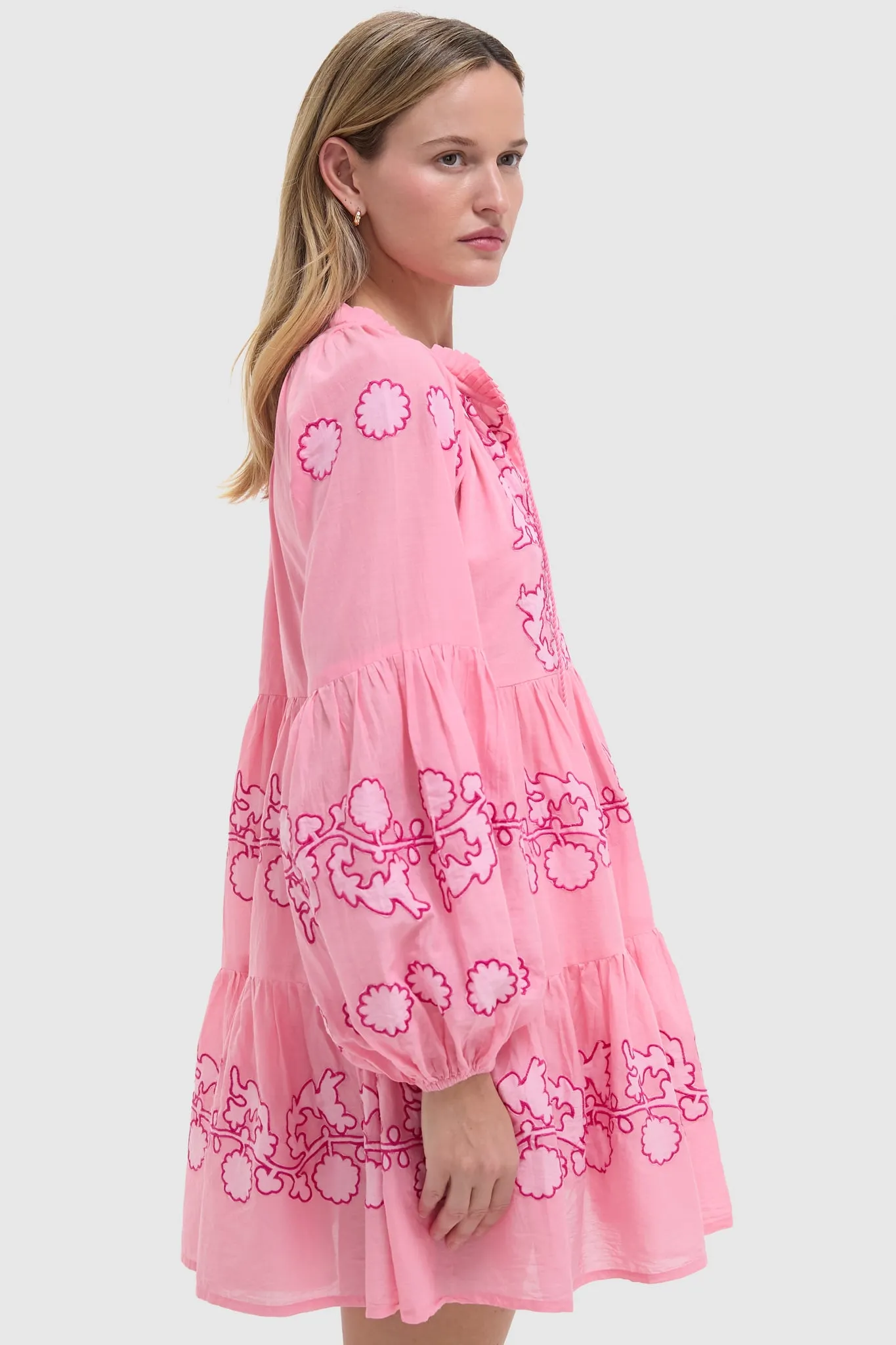 Exclusive Tangier Pink Balloon Sleeve Short Dress