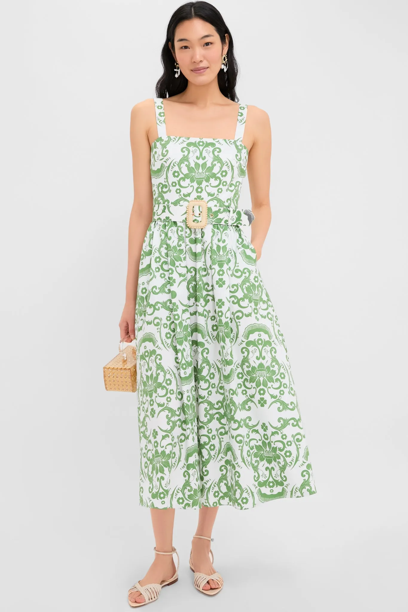 Exclusive White and Green Ninet Dress