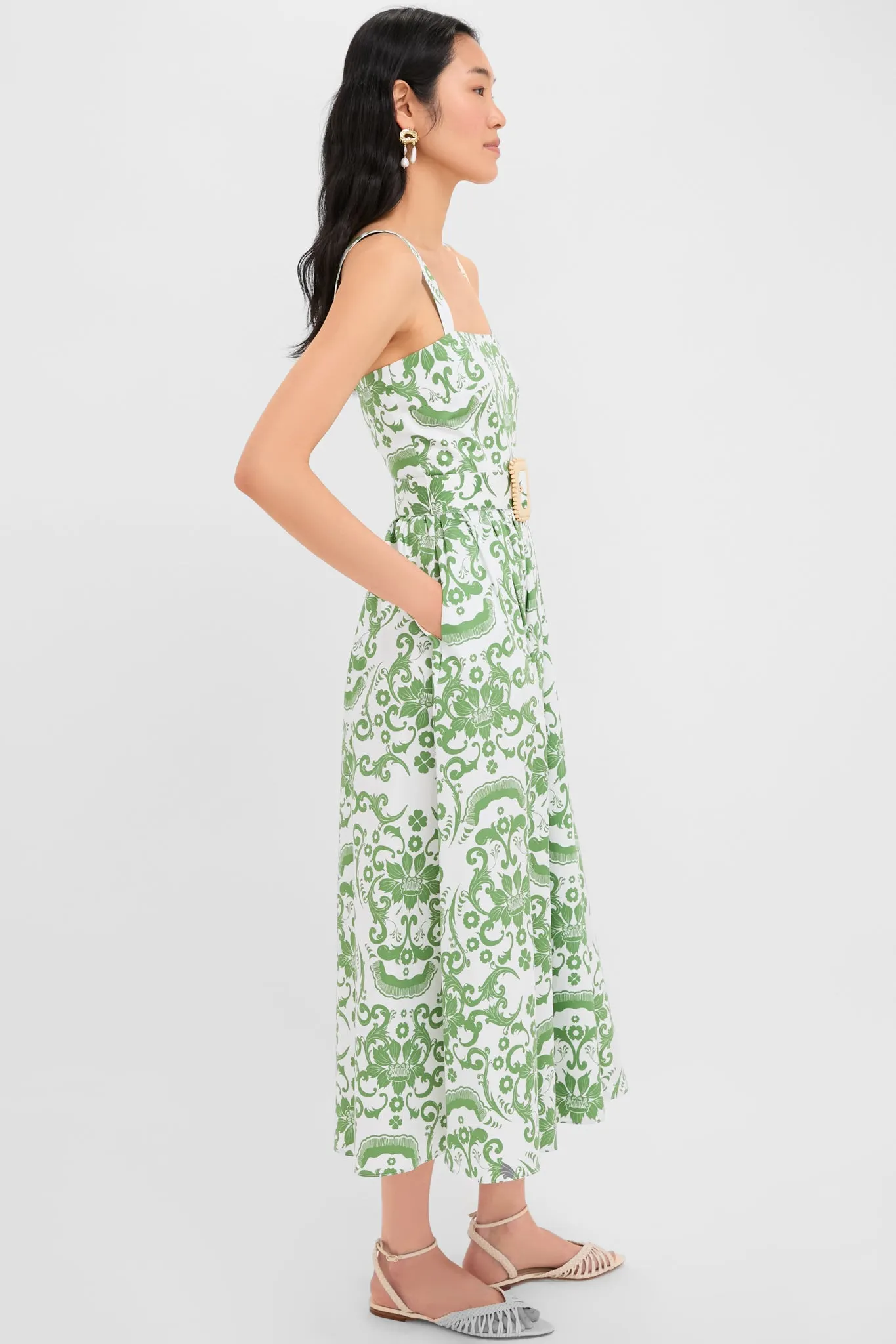 Exclusive White and Green Ninet Dress