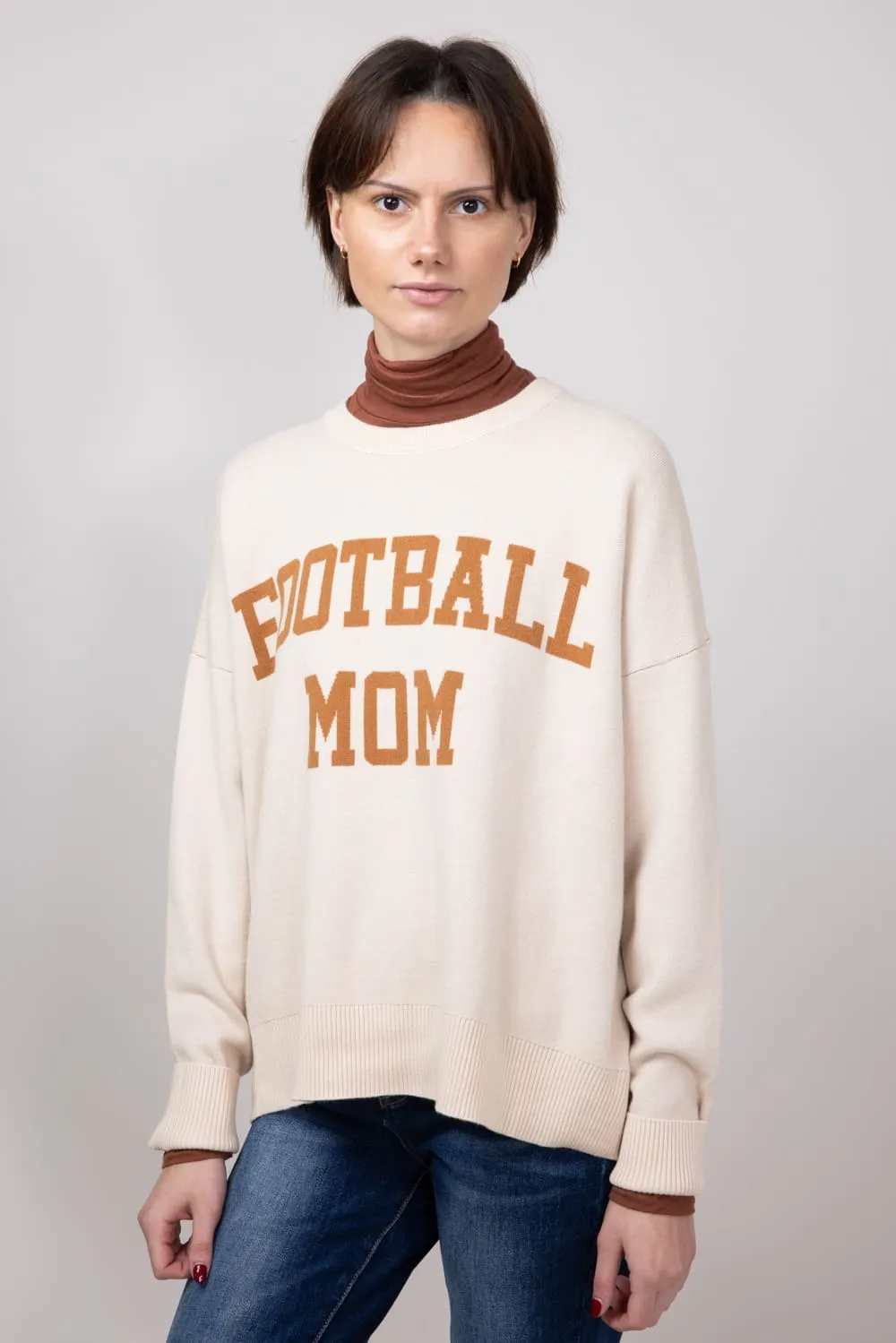 Football Mom Sweater for Women in Cream/Light Brown | GW18FBM-CRMBRN