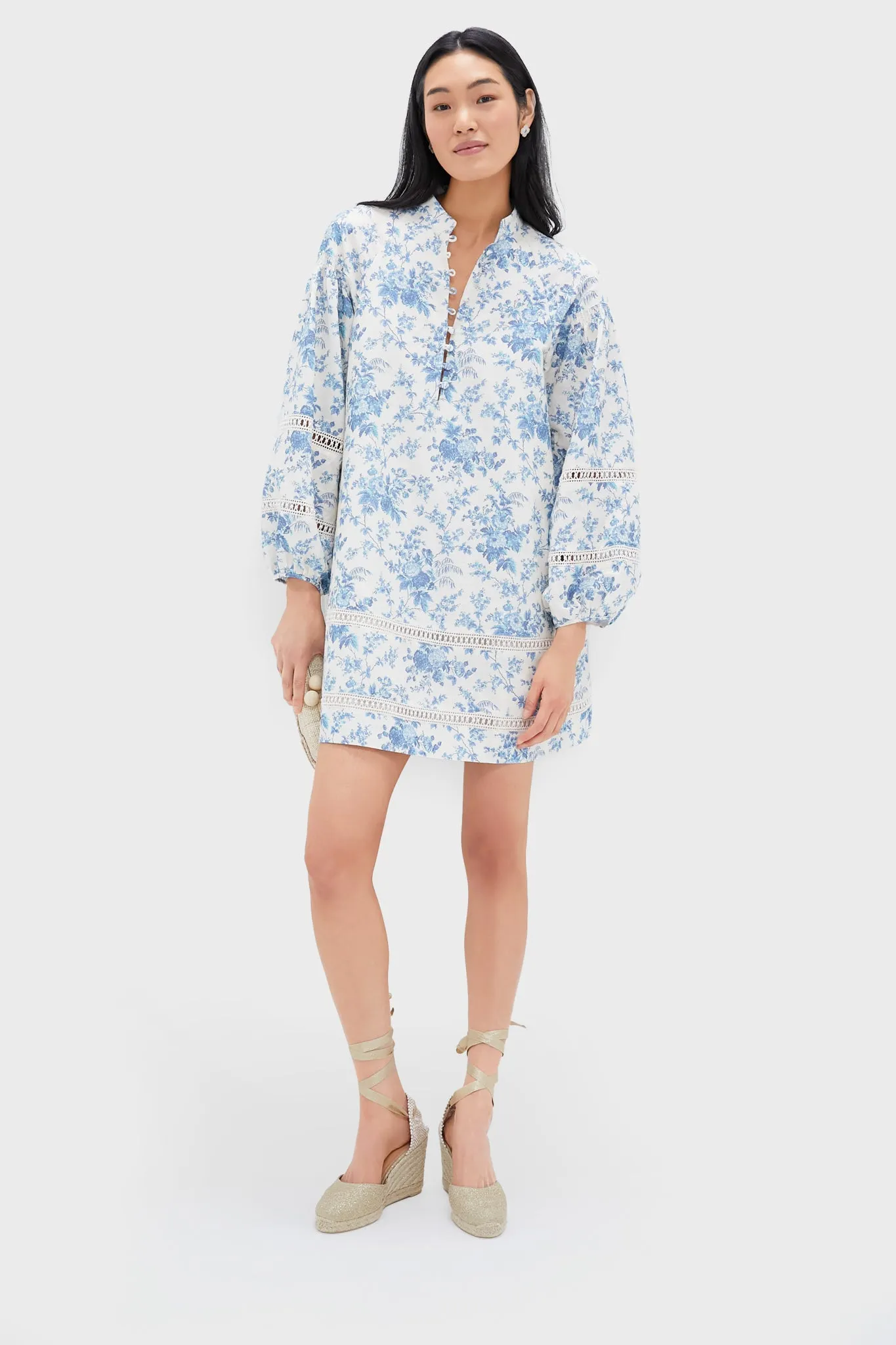 Forget Me Not Floral Cotton Linen Mini Maryse Caftan