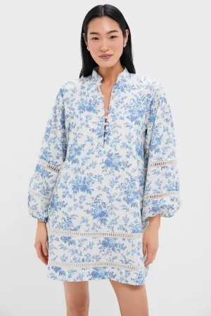 Forget Me Not Floral Cotton Linen Mini Maryse Caftan
