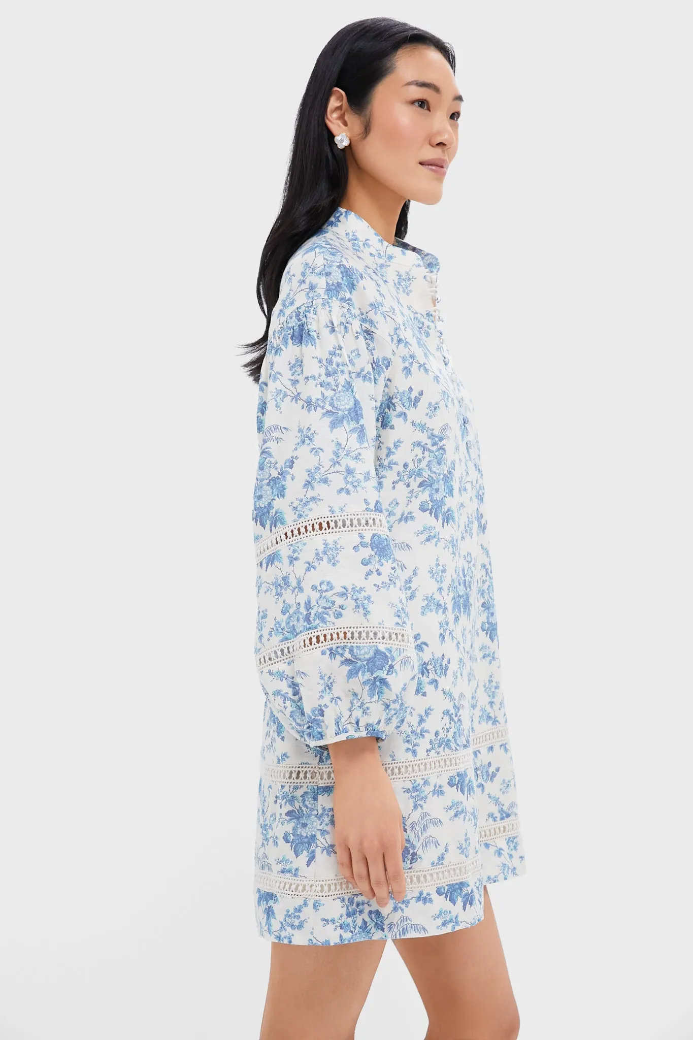Forget Me Not Floral Cotton Linen Mini Maryse Caftan