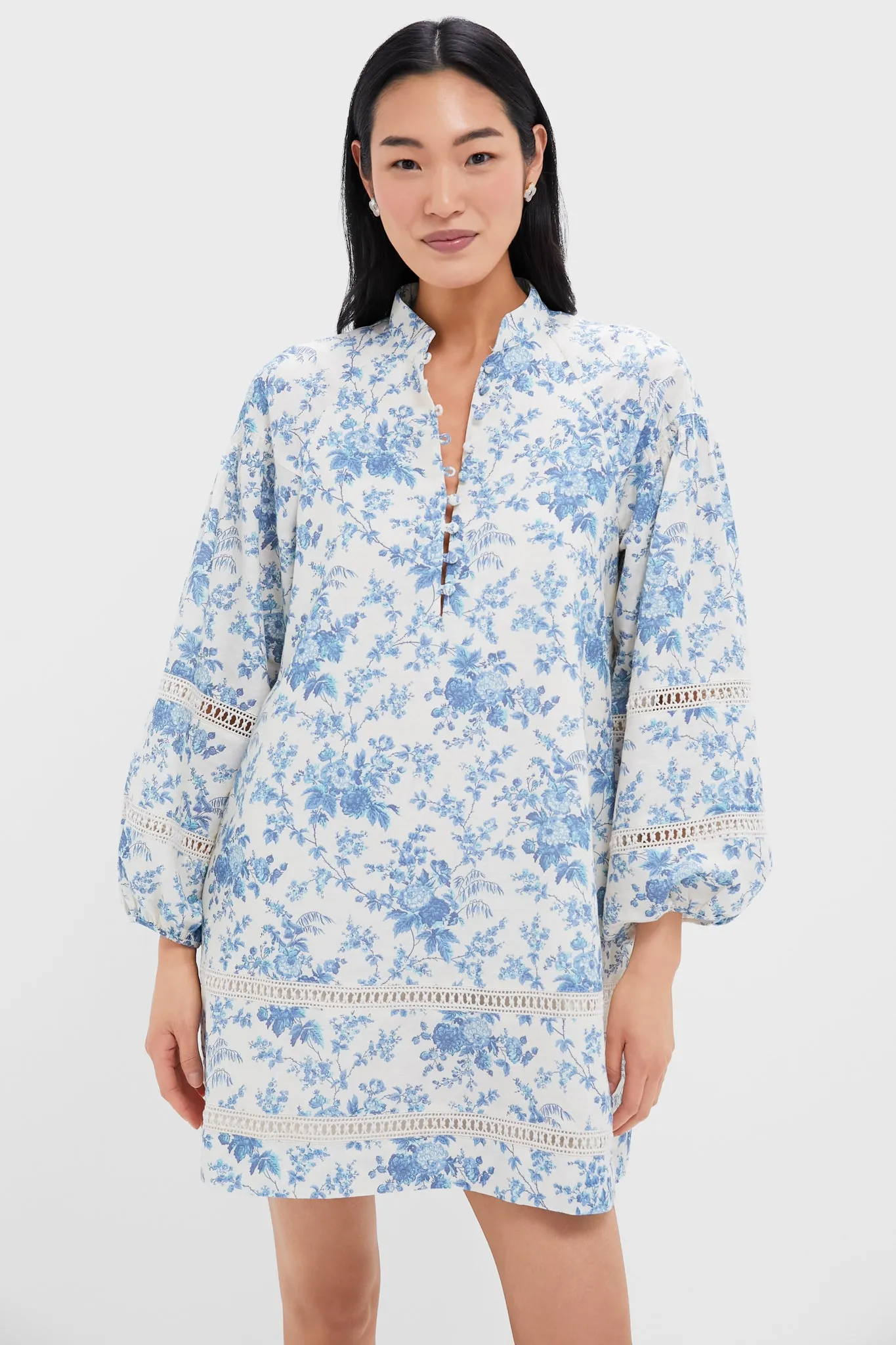 Forget Me Not Floral Cotton Linen Mini Maryse Caftan