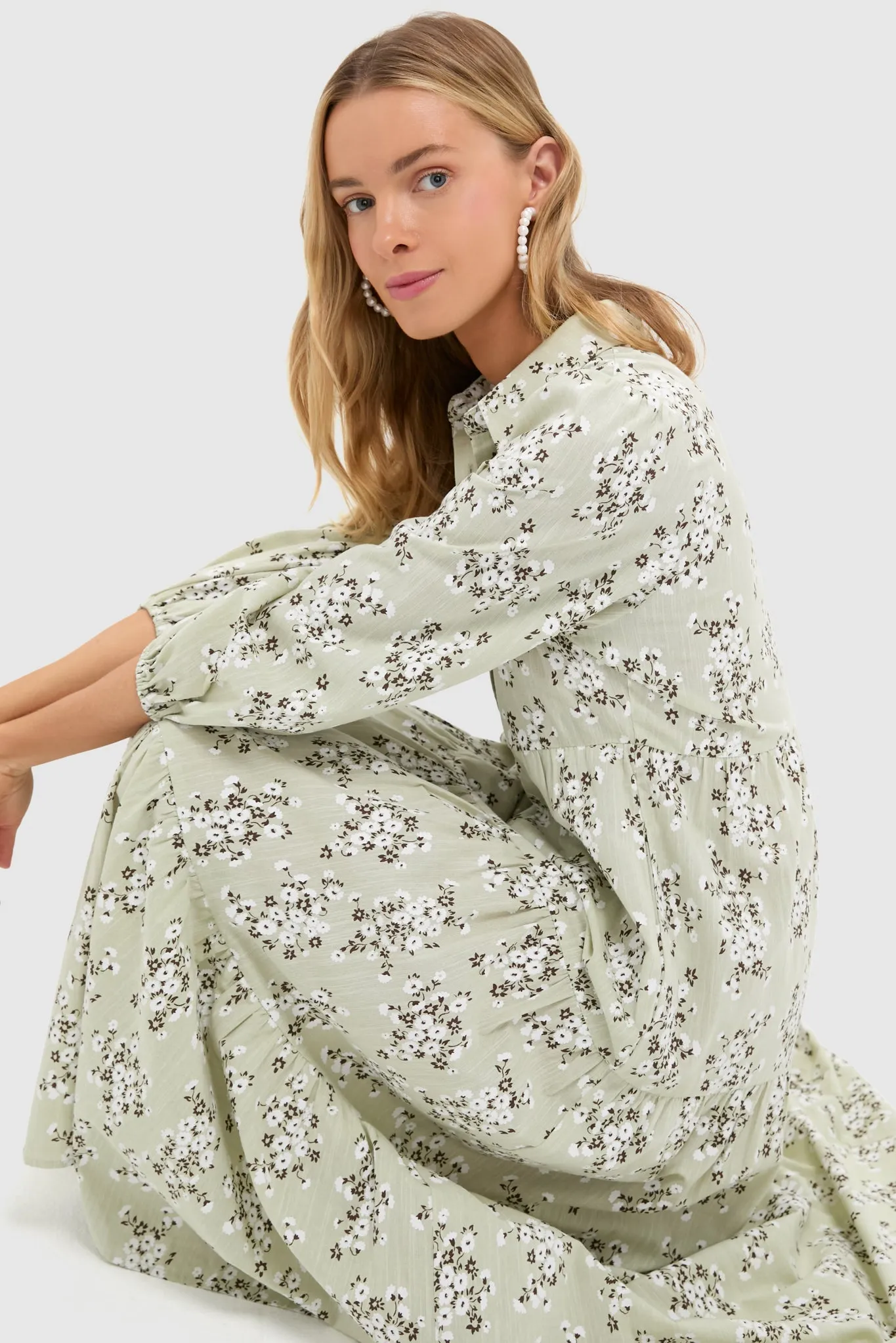 Green Ditsy Floral Mabel Maxi Dress