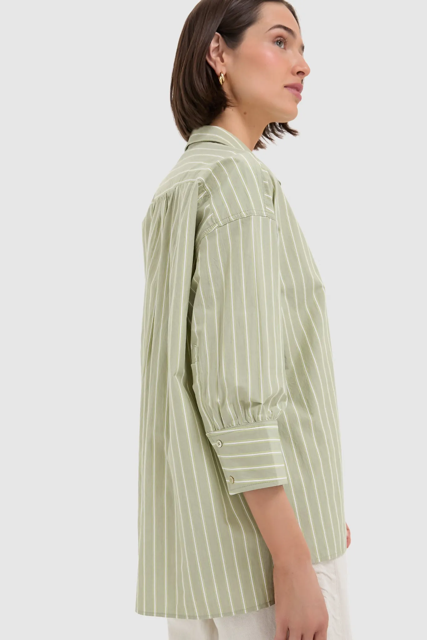 Green Stripe Adair Boyfriend Shirt