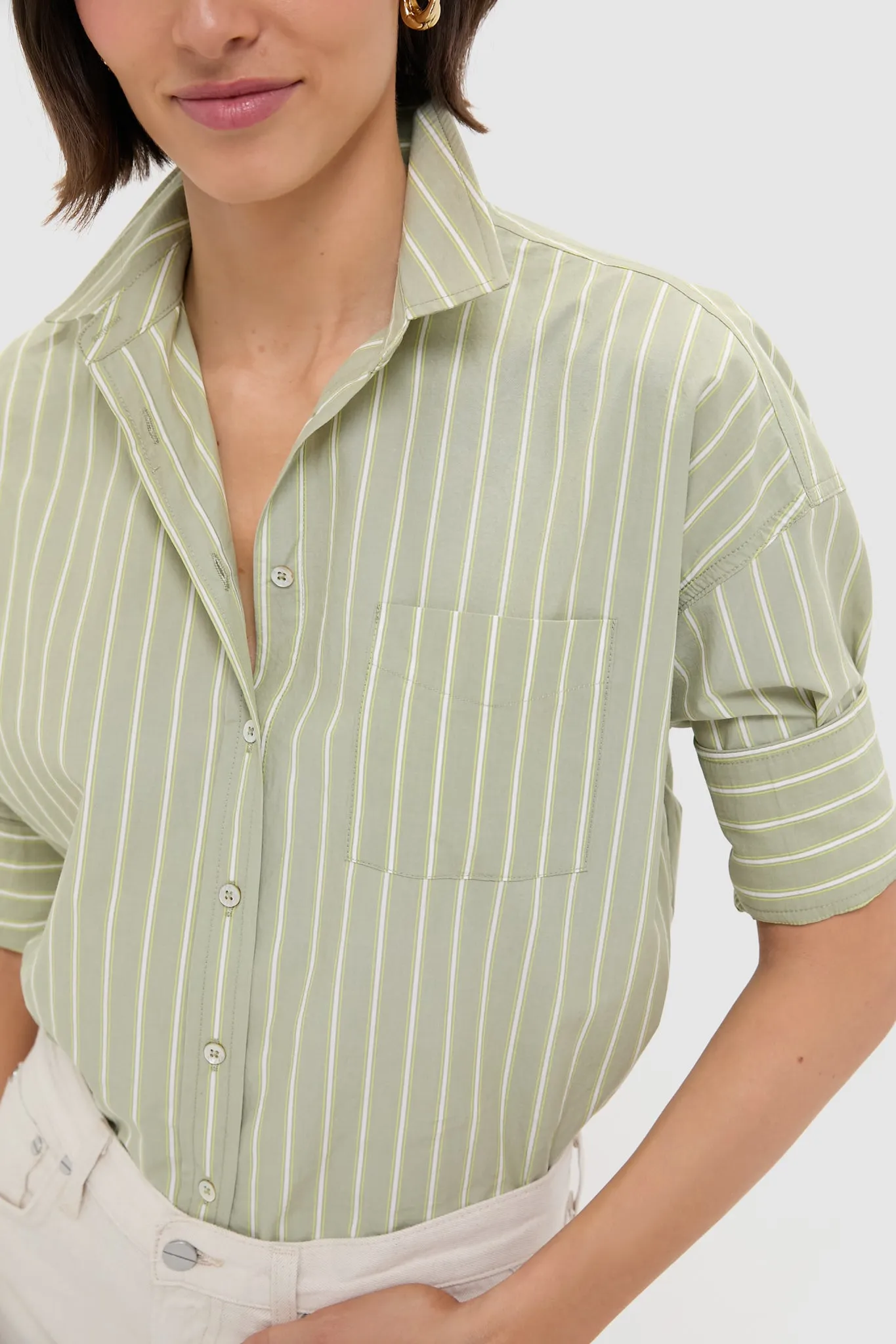 Green Stripe Adair Boyfriend Shirt