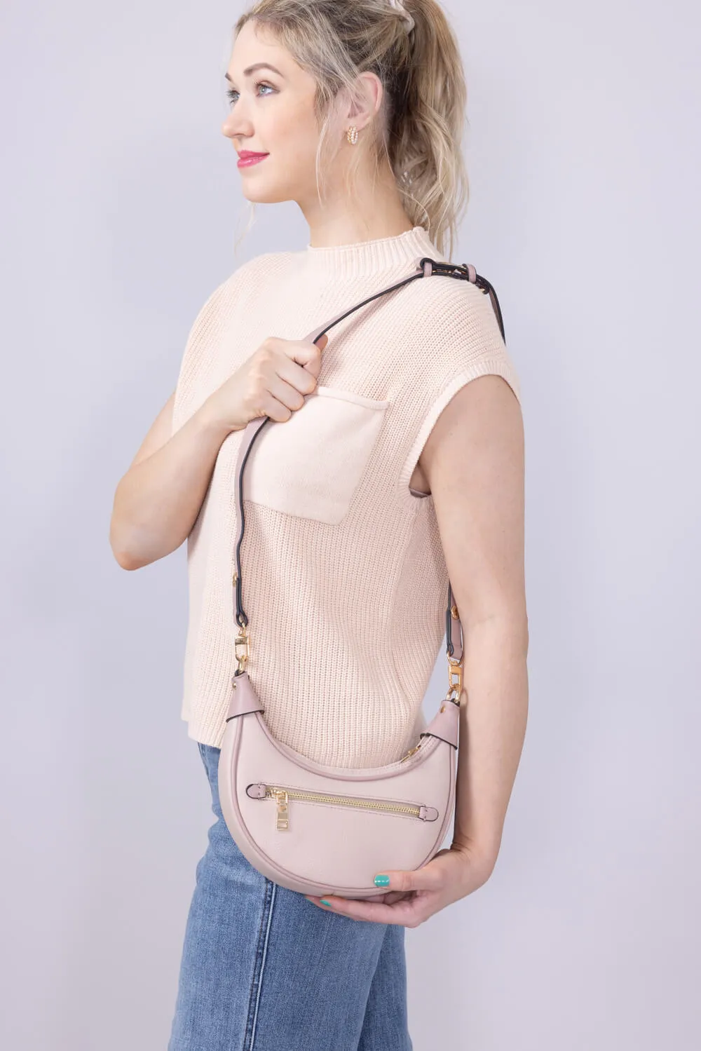 Half Moon Shoulder Bag for Women in Mauve | M2503-MV