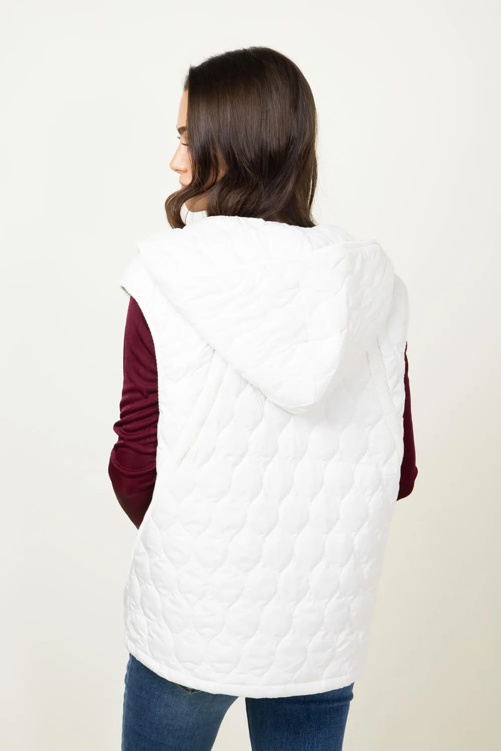 Hooded Quilted Zipper Puffer Vest for Women in Beige | IV413-BEI