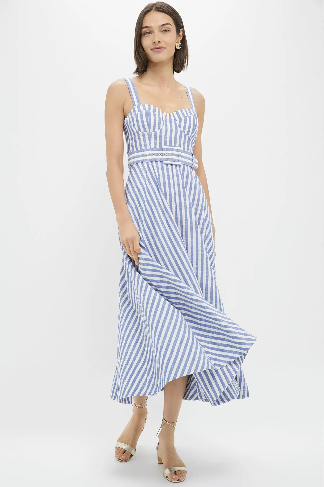 Ivory Blue Striped Seersucker Calypso Dress