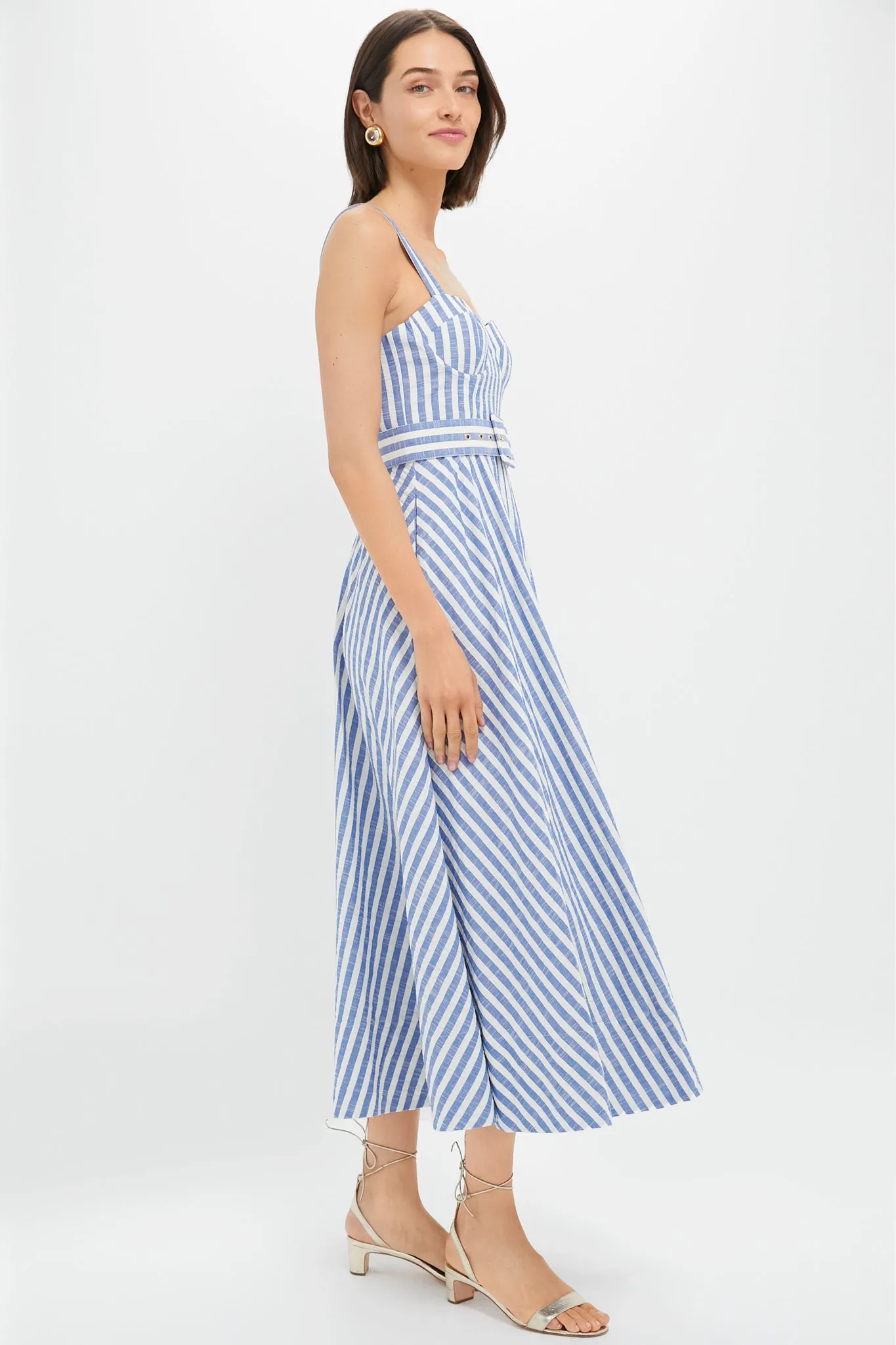Ivory Blue Striped Seersucker Calypso Dress