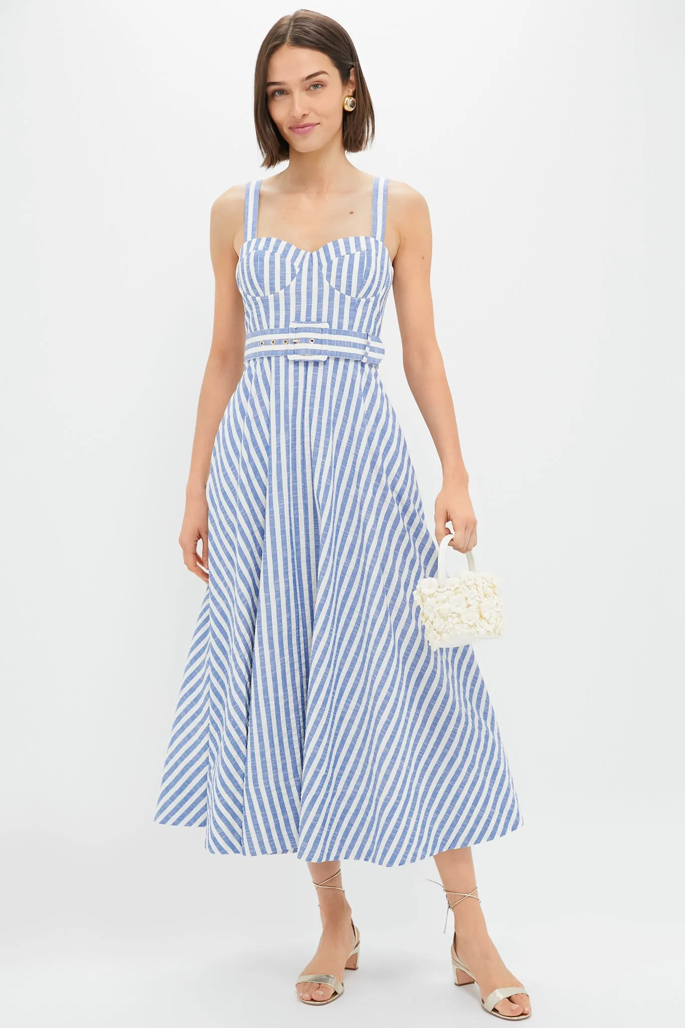 Ivory Blue Striped Seersucker Calypso Dress