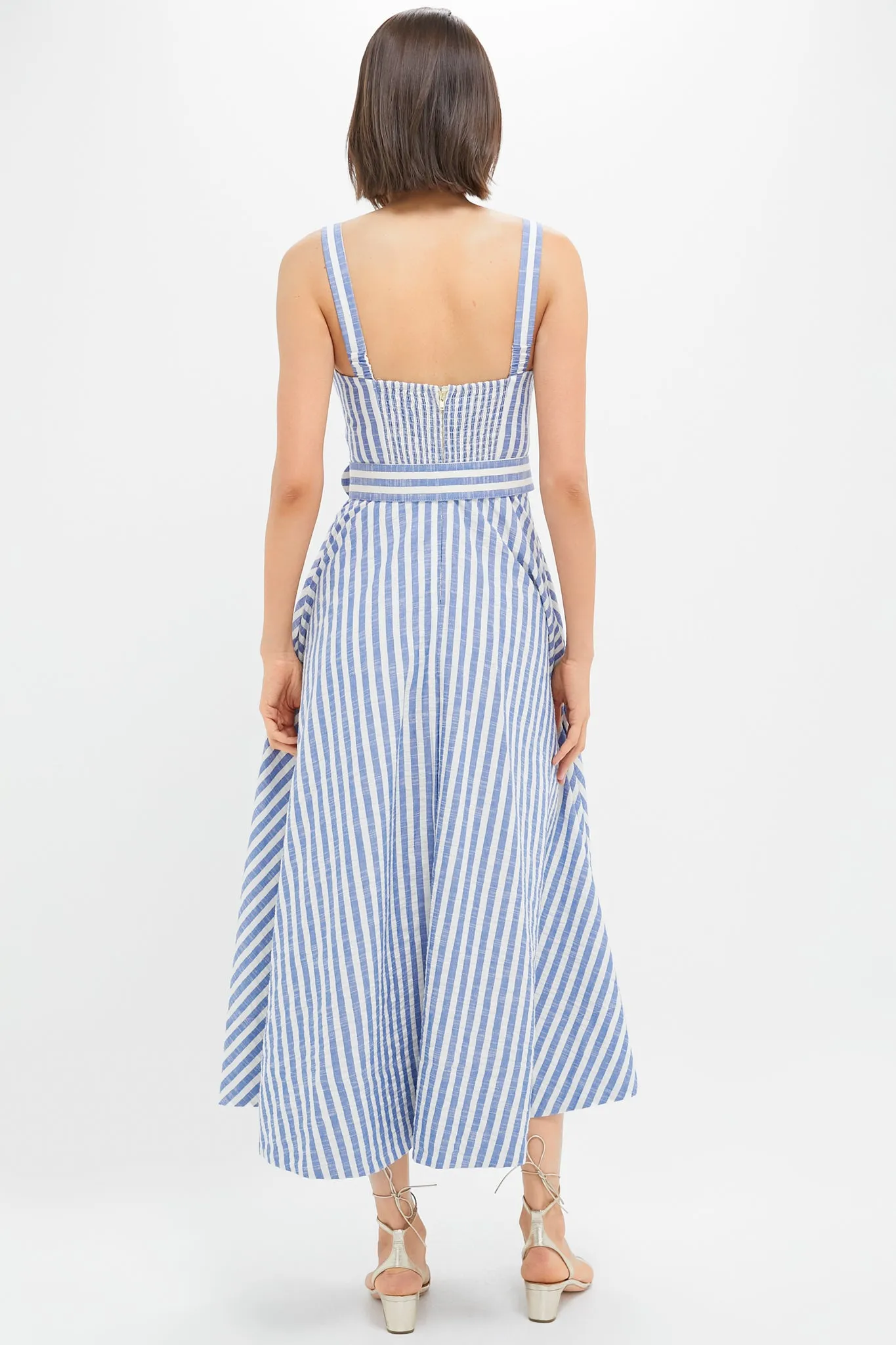 Ivory Blue Striped Seersucker Calypso Dress