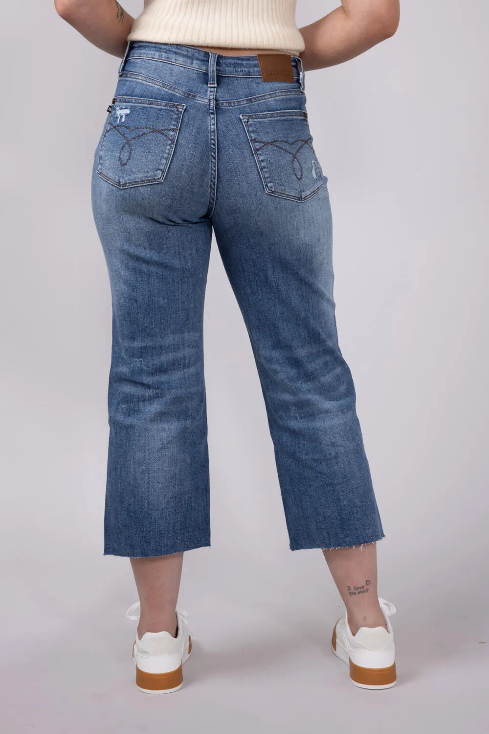 Judy Blue Raw Hem Crop Wide Leg Jeans for Women | 88475REG