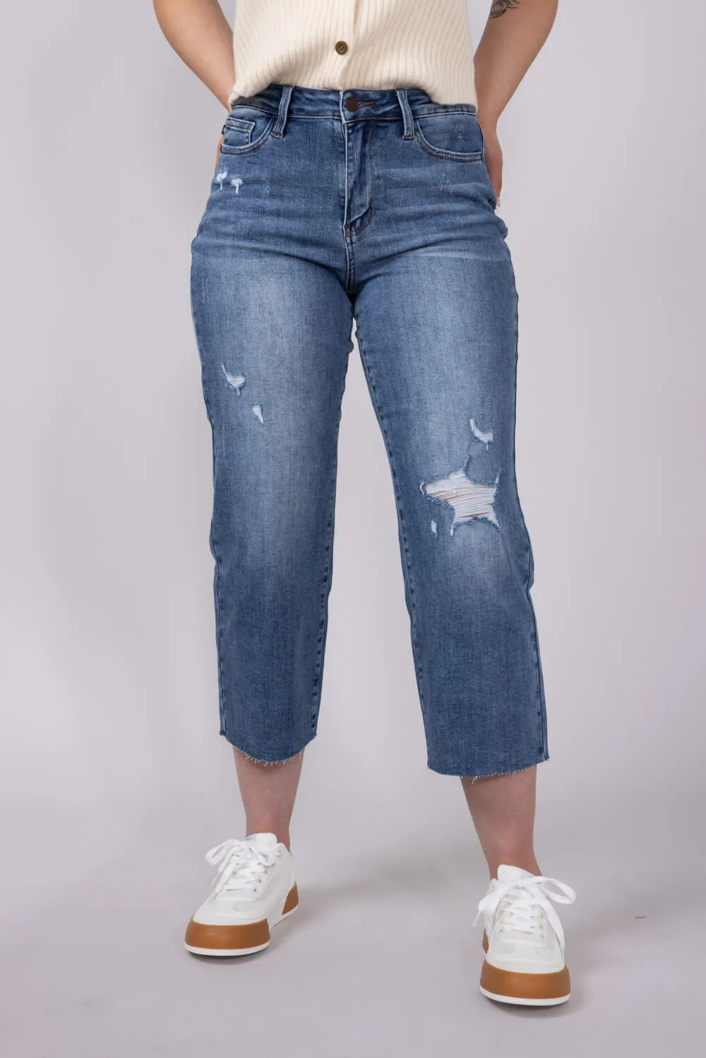 Judy Blue Raw Hem Crop Wide Leg Jeans for Women | 88475REG