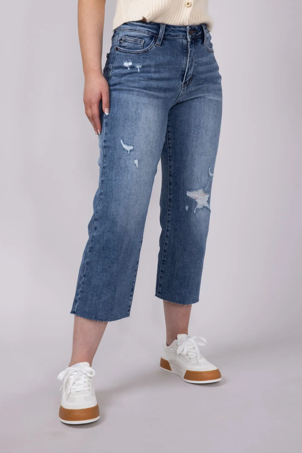 Judy Blue Raw Hem Crop Wide Leg Jeans for Women | 88475REG