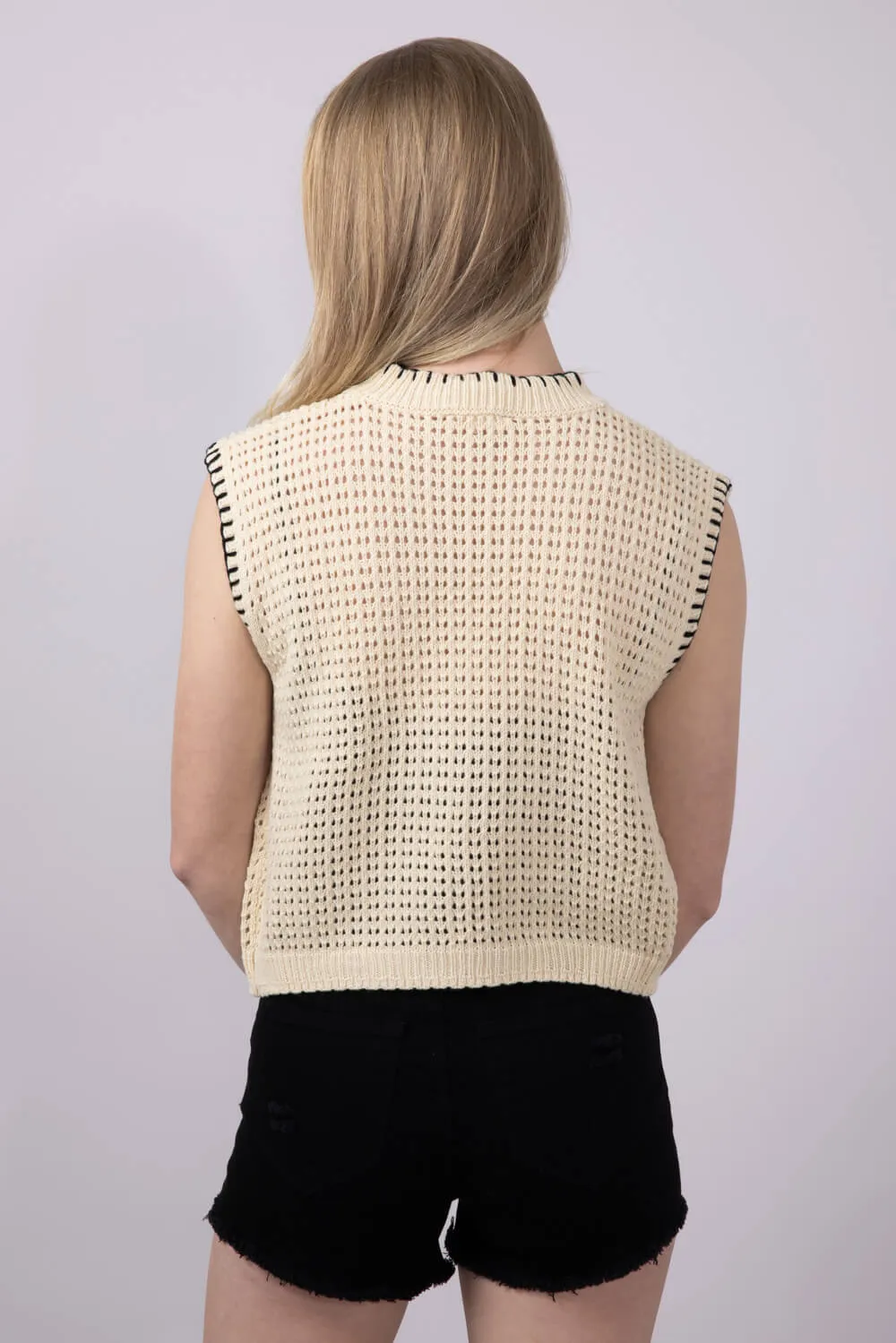 La Miel Crochet Knit Sleeveless Sweater for Women in Beige | MDS3597-COCONUT
