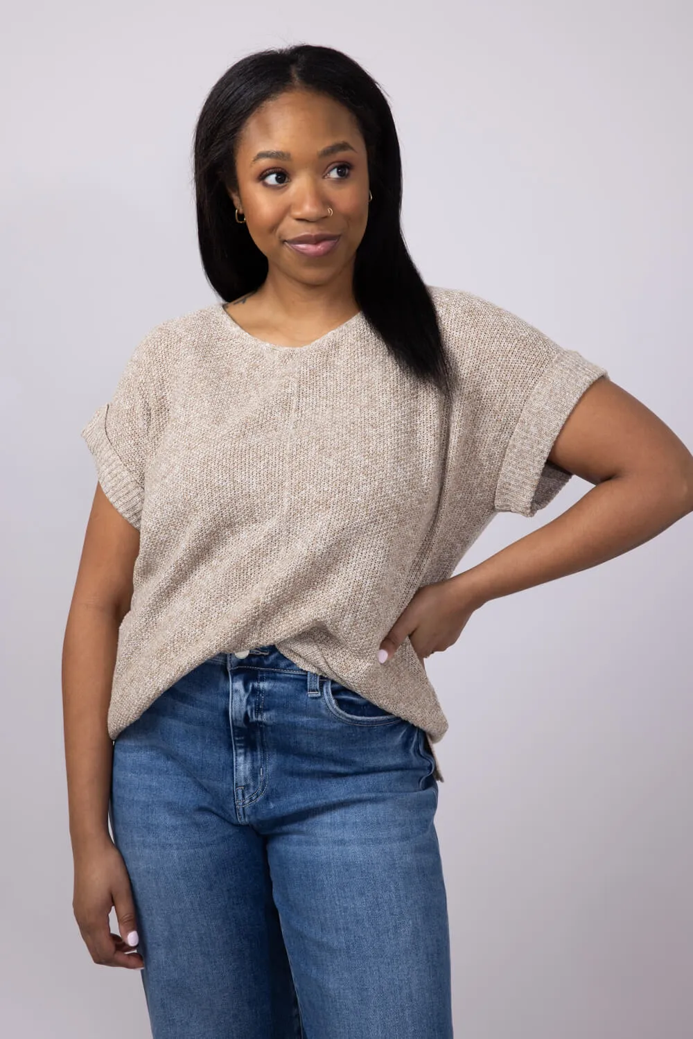 La Miel V-Neck Sweater for Women in Taupe | MCS3580-TAUPE