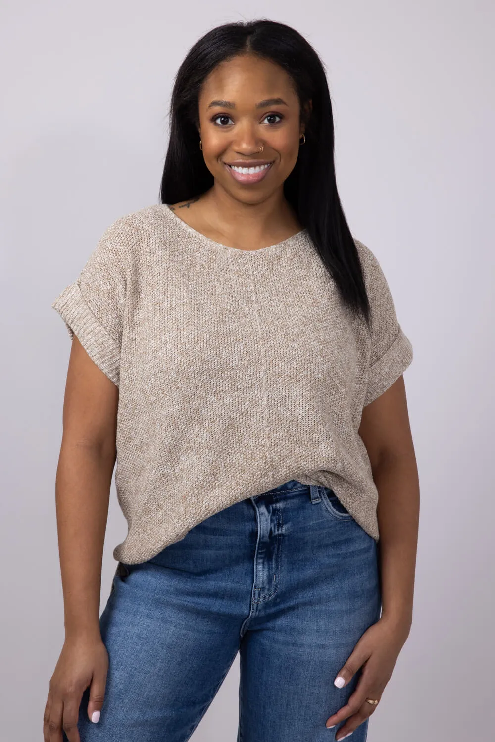 La Miel V-Neck Sweater for Women in Taupe | MCS3580-TAUPE