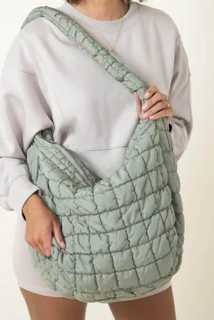 Large Quilted Puffer Carryall Bag for Women in Sage | QBS320125-SAGE