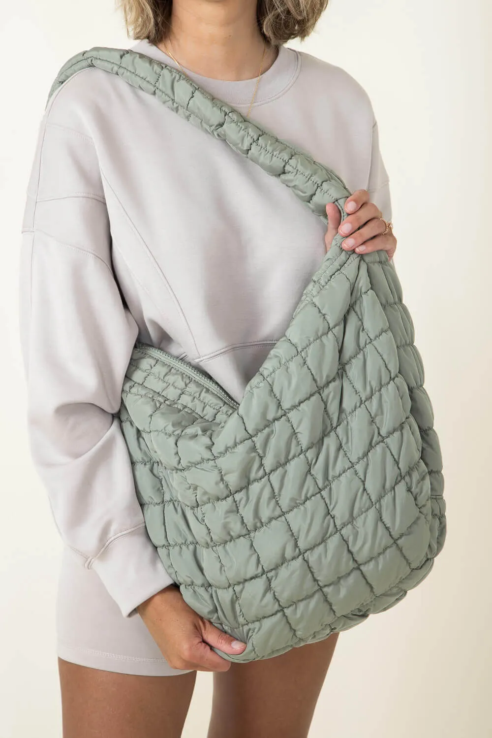 Large Quilted Puffer Carryall Bag for Women in Sage | QBS320125-SAGE