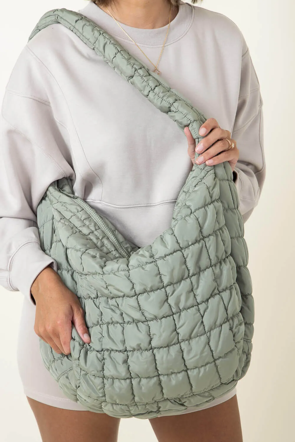 Large Quilted Puffer Carryall Bag for Women in Sage | QBS320125-SAGE
