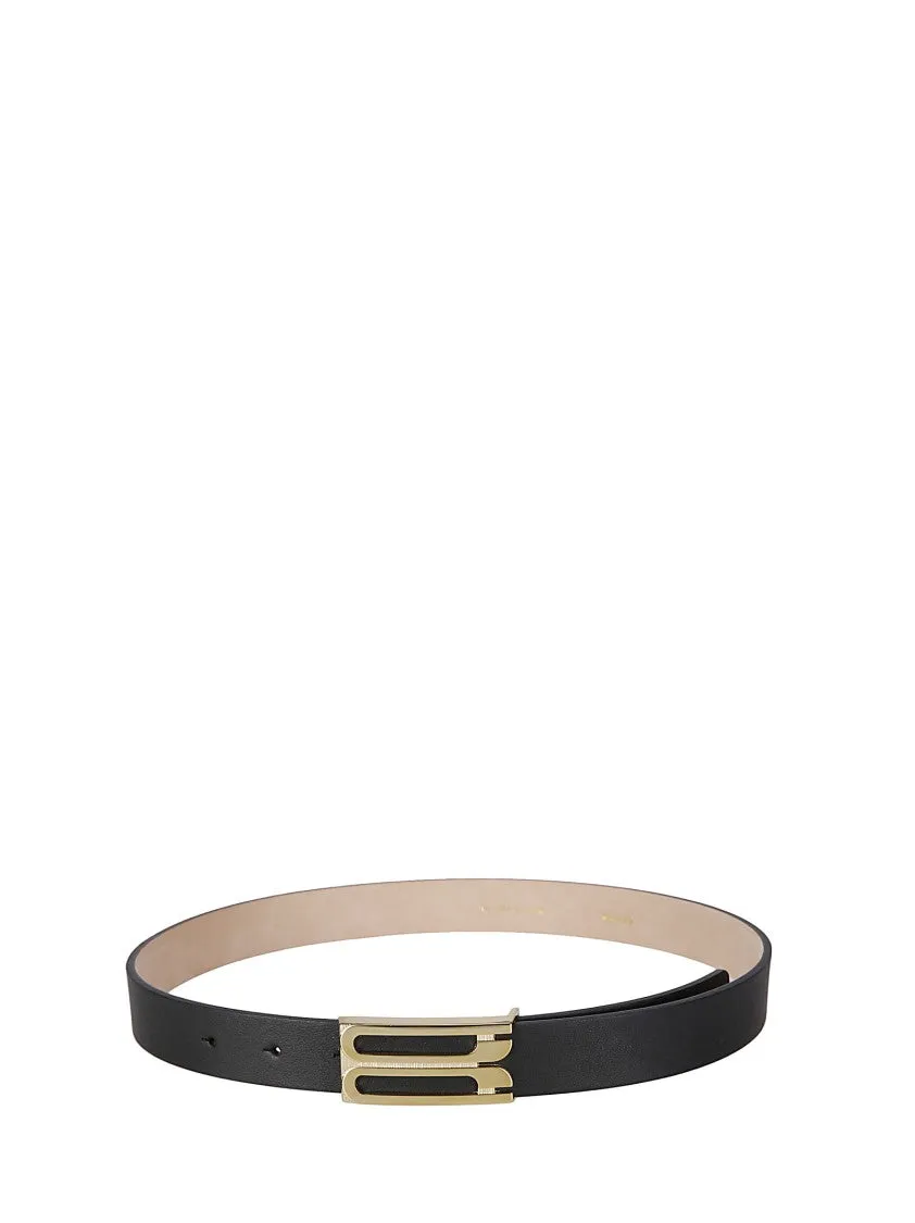Leather Belt With Distinctive Gold Logo Buckle