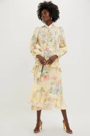 Lemon Hydrangea Illuminate Peplum Midi Dress
