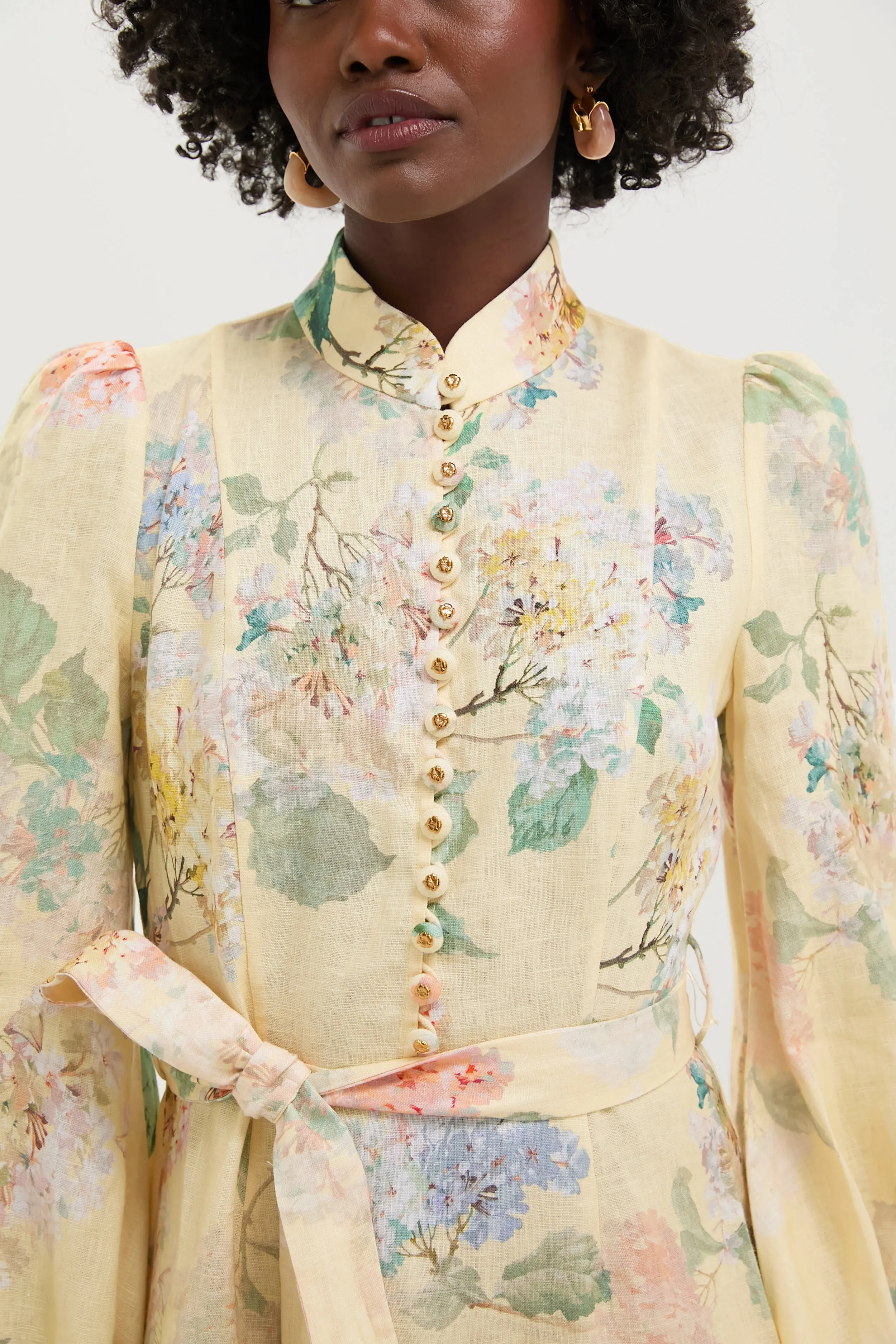 Lemon Hydrangea Illuminate Peplum Midi Dress