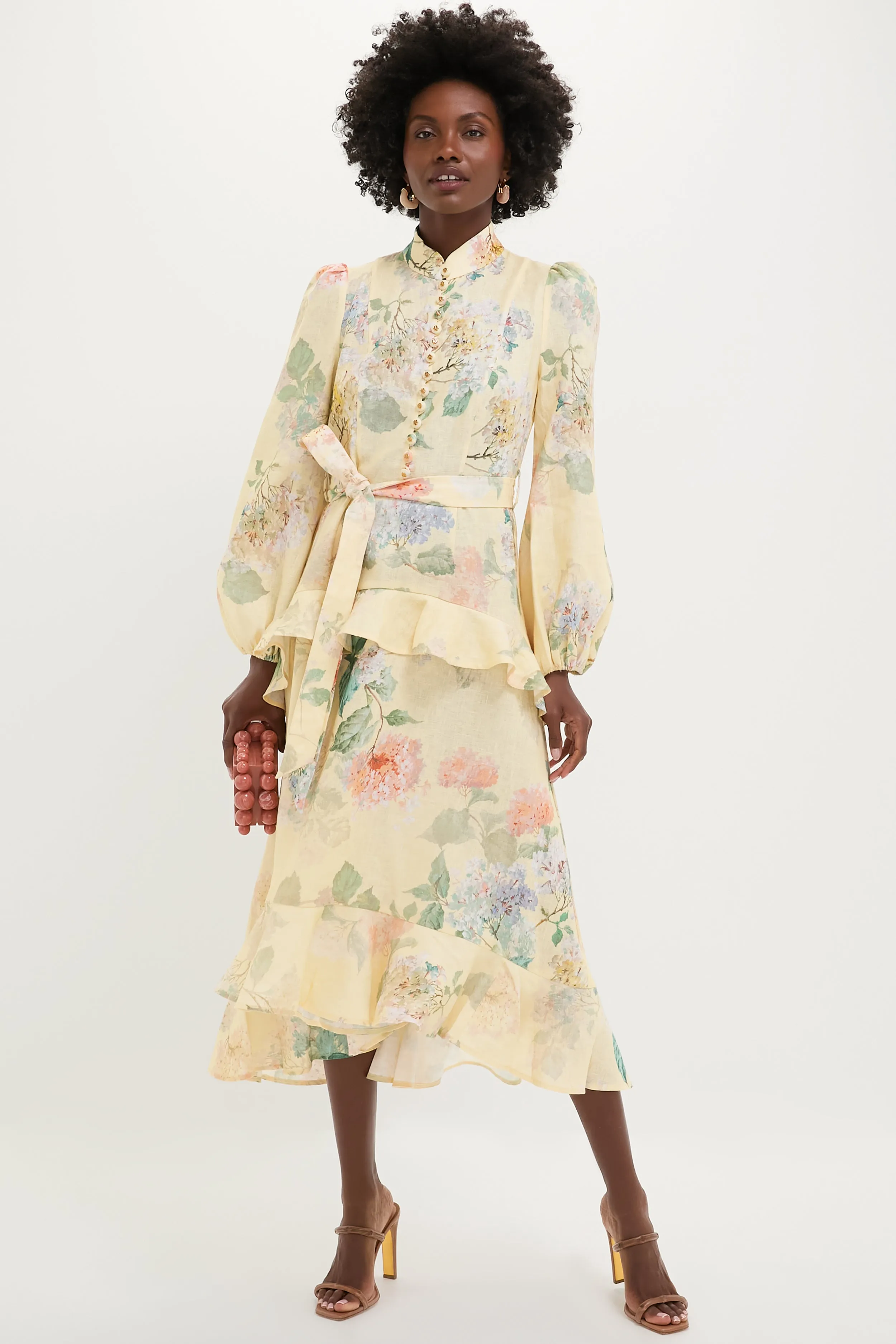 Lemon Hydrangea Illuminate Peplum Midi Dress