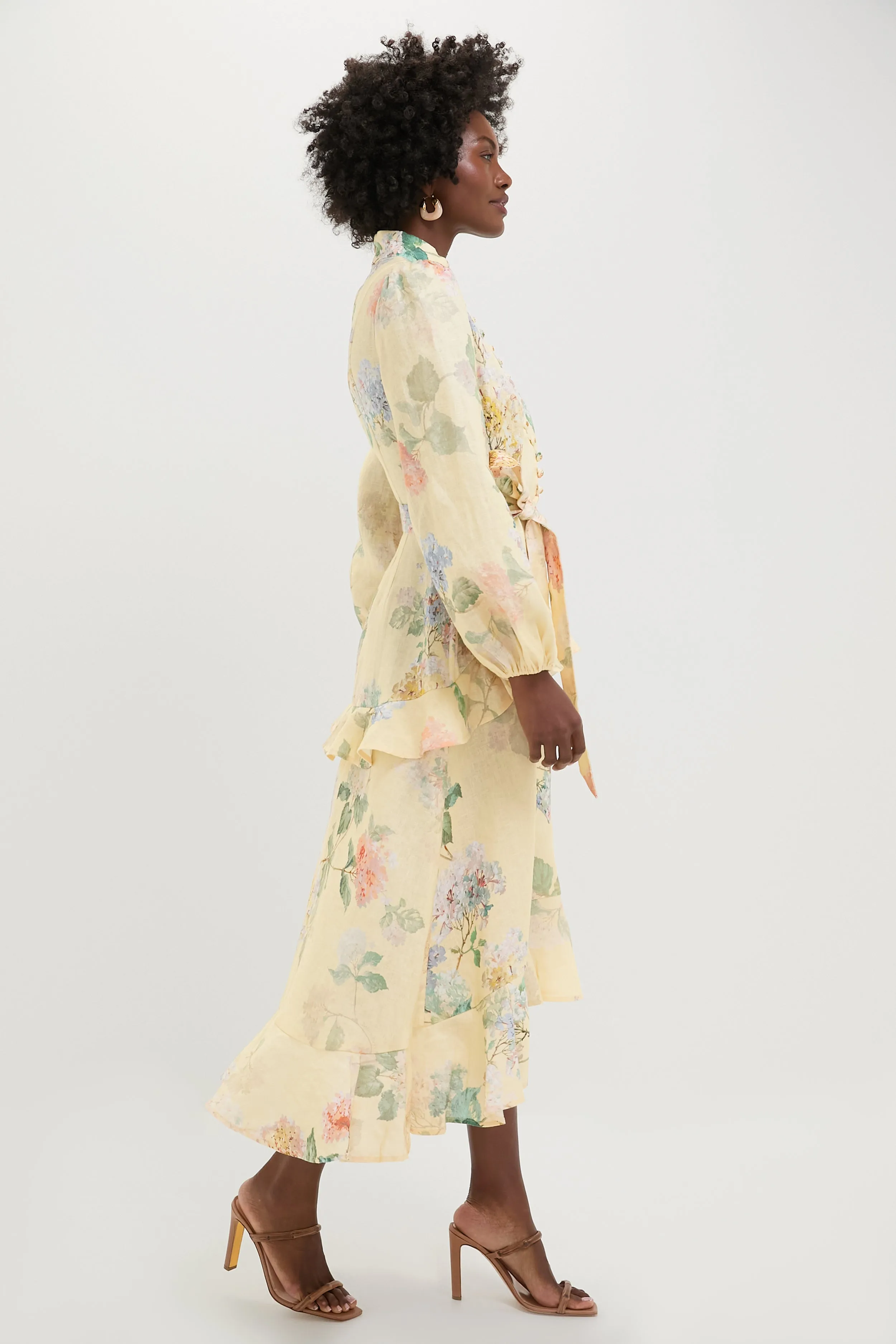 Lemon Hydrangea Illuminate Peplum Midi Dress