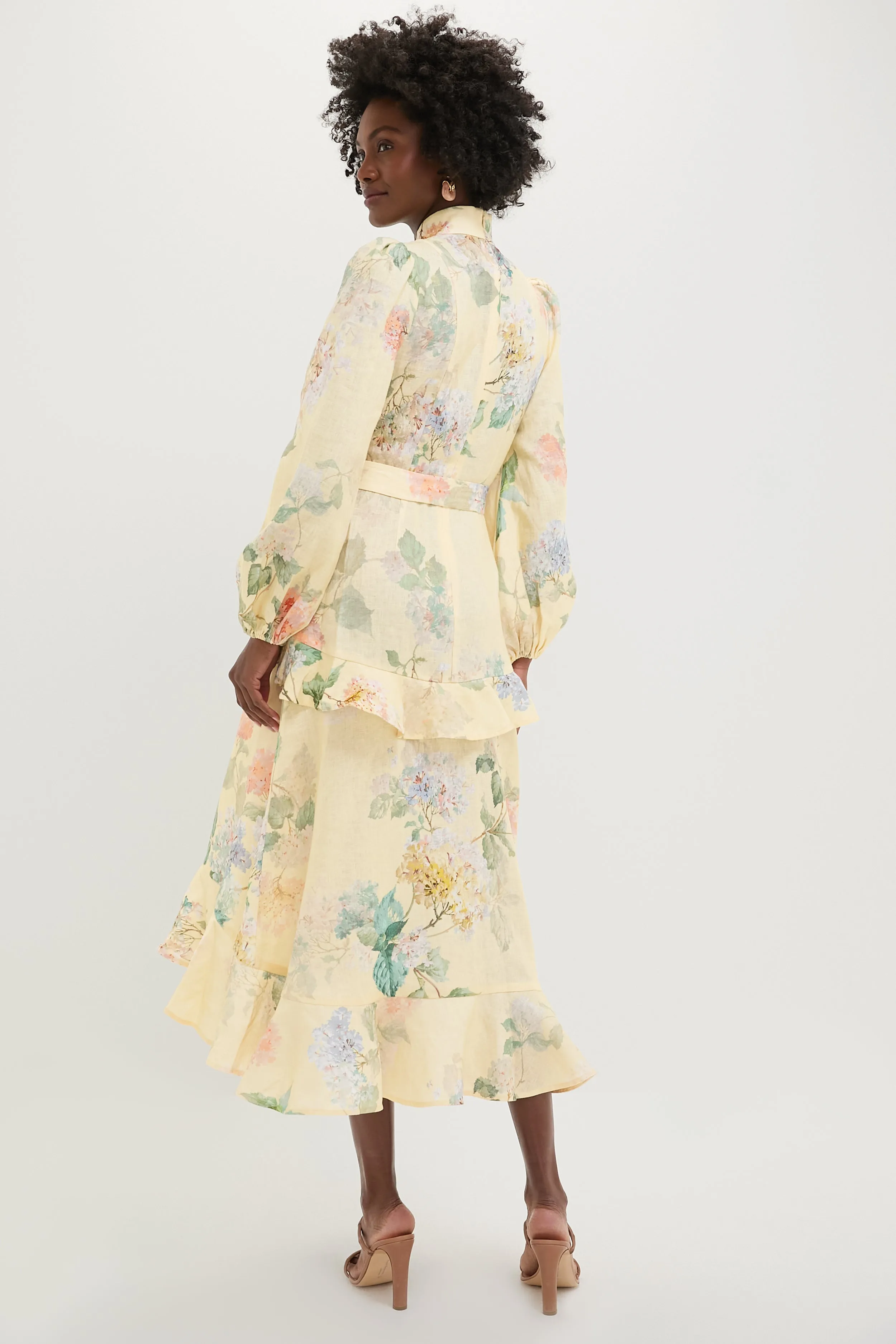 Lemon Hydrangea Illuminate Peplum Midi Dress