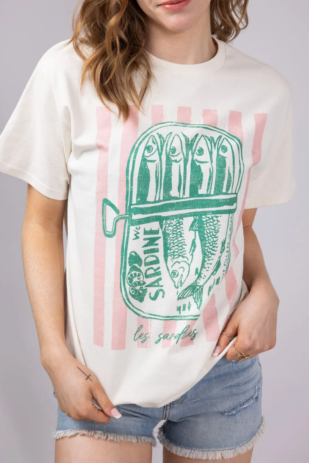 Les Sardine Stripe Oversized T-Shirt for Women in Ivory | 32917X-OTS-IVORY